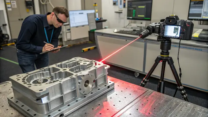 3D Laser Scanner capturing data from a CNC machined component