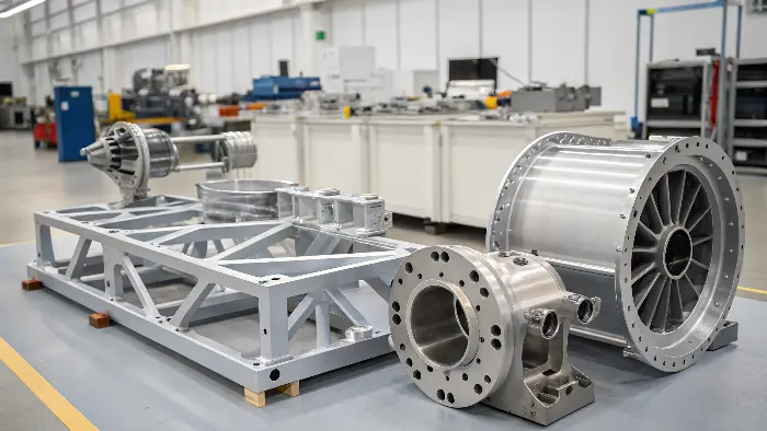 An airplane wing showing different aluminum components and textures