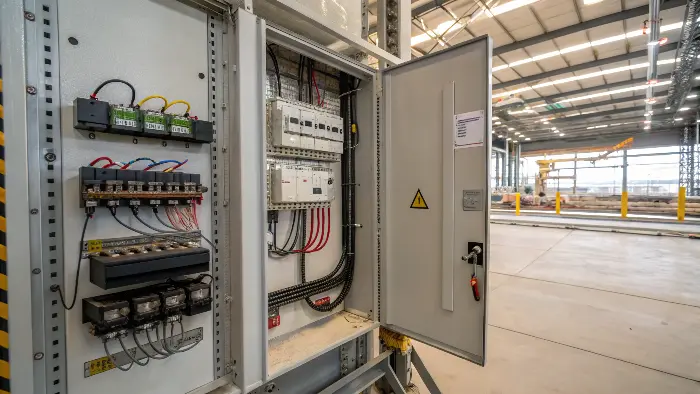 Inside CNC machine control cabinet wiring