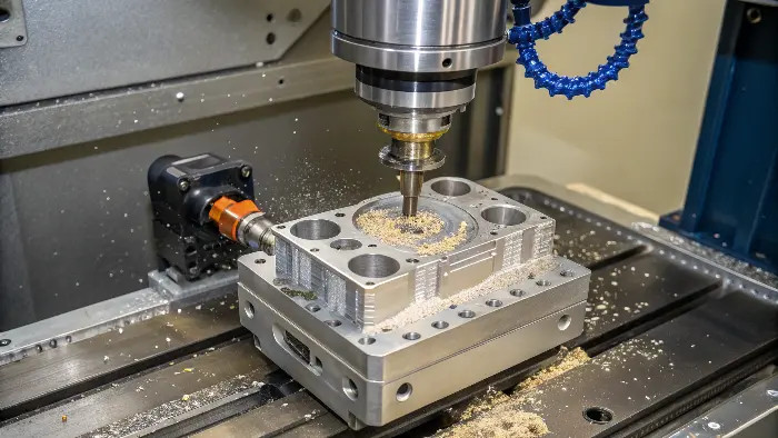 An animation showing a layer being printed and then machined inside a part.