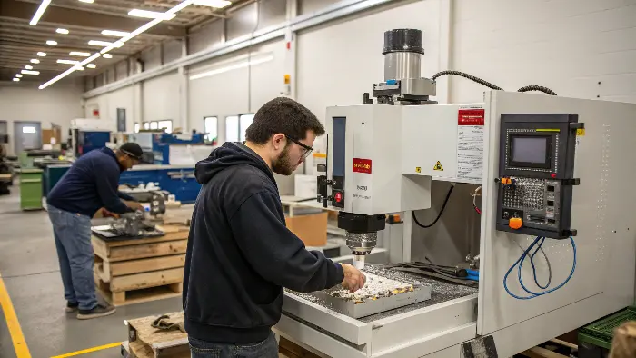 CNC operator training on a machine