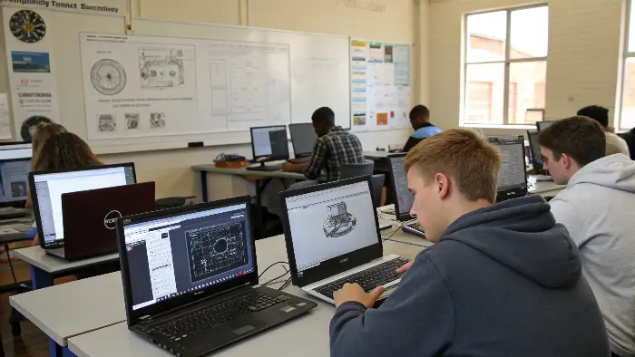 Student learning CAD/CAM software on a computer