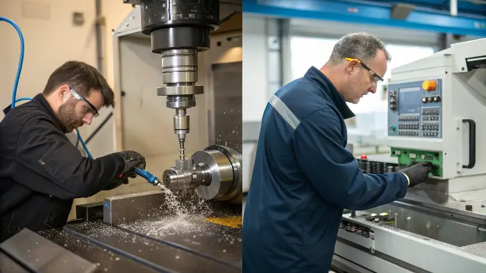 CNC machine vs manual lathe in operation
