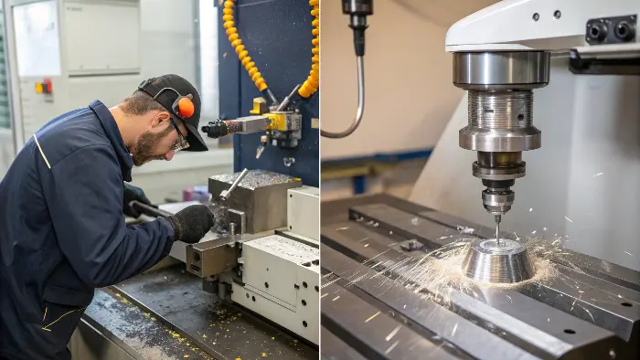 Side-by-side comparison of a part made traditionally vs CNC