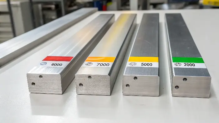 A chart or diagram showing the main aluminum alloy series numbers 2xxx, 5xxx, 6xxx, 7xxx.