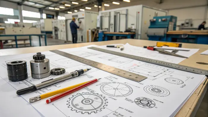 engineer reviewing CAD model with DFM considerations