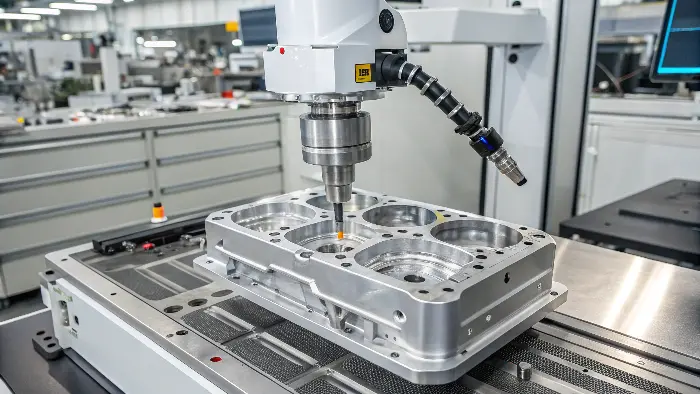 A high-precision CNC machined aluminum part with complex features.