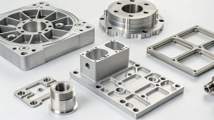 A 5-axis CNC machine cutting a complex aluminum part.