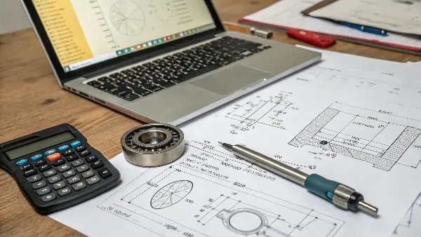 A close-up of an engineering calculation sheet with formulas and diagrams for shaft design.