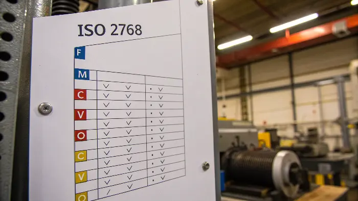 A chart showing the different tolerance classes of ISO 2768.