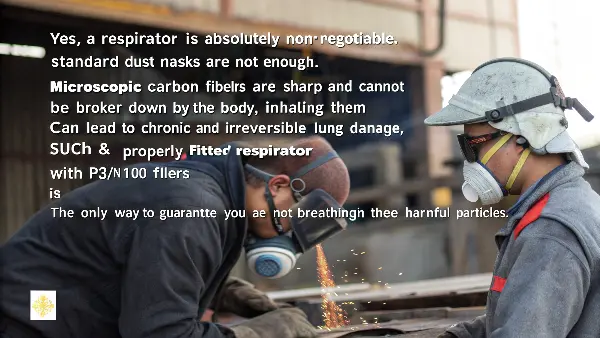 A detailed close-up of a person wearing a P3/N100-rated half-mask respirator correctly.