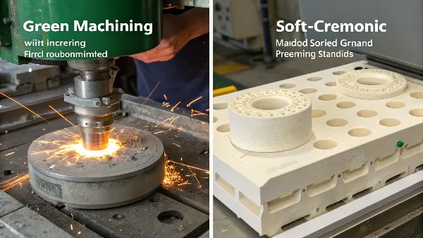 Ceramic medical implant components being inspected.