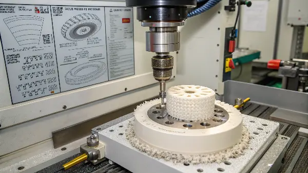 High-precision CNC diamond grinding of a ceramic sphere for a hip implant.