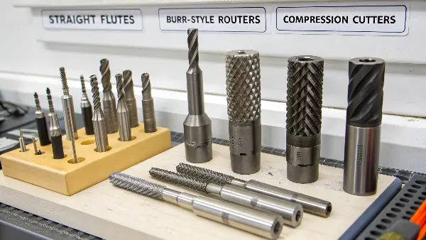 Different types of diamond tool geometries like burrs, compression cutters and drills
