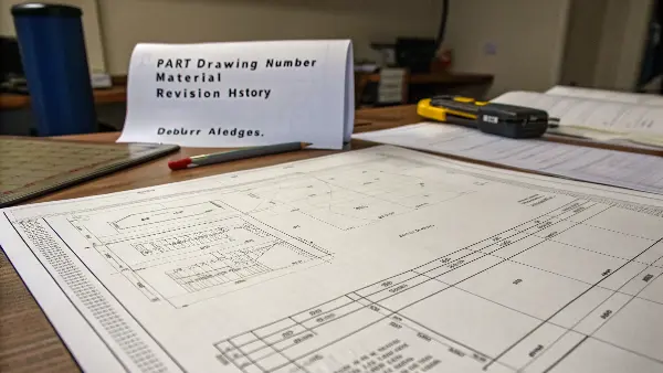 Close-up of a drawing's title block and general notes