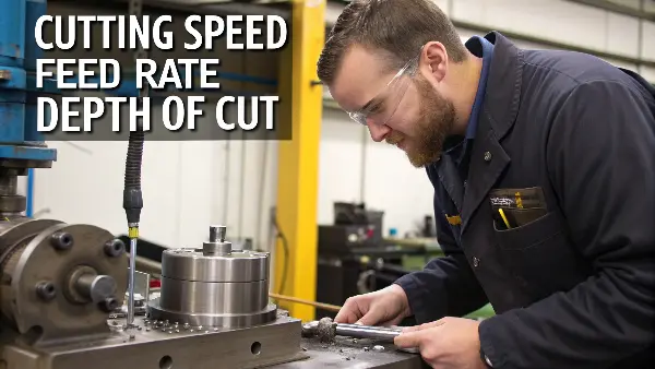 Close-up of a grooving insert cutting a perfect chip from a metal rod