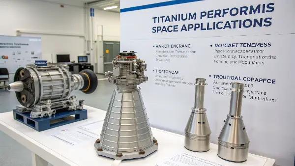 A satellite in orbit with titanium structural components highlighted