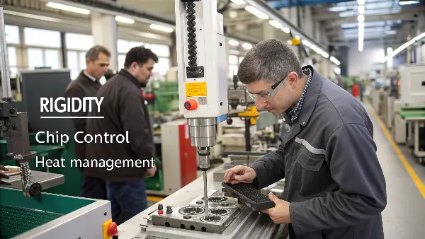 A machinist measuring a groove with calipers, ensuring precision