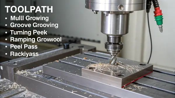 Diagram showing different CNC grooving toolpaths like peck and peel grooving