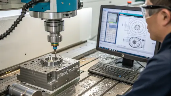 A mechanical engineer reviewing a 3D model on a computer screen