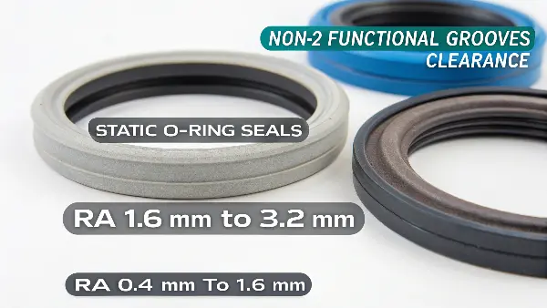 A close-up of different machined grooves with varying surface finishes