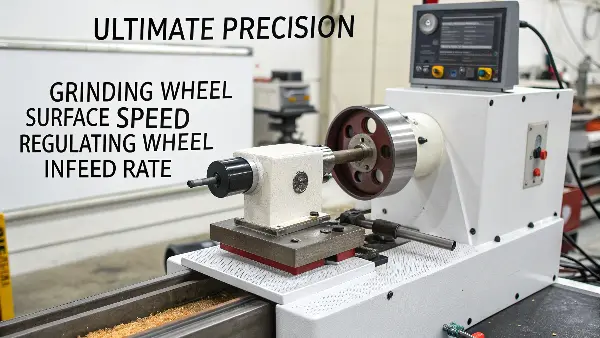 A control panel showing speeds and feeds for a CNC grinder