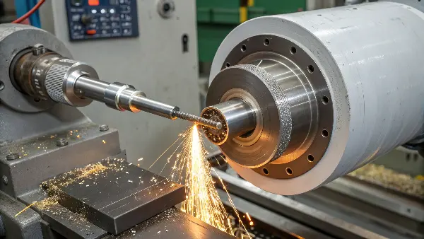 Internal Diameter (ID) Grinding Process A close-up of an ID grinding wheel finishing the inside of a metal bushing
