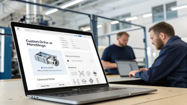 A CNC machine cutting a complex metal part from a CAD design on a screen.