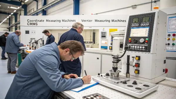 CNC Quality Control and Inspection A quality inspector using a CMM machine to measure a precision component