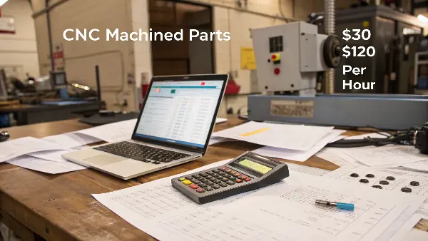 A CNC machine cutting a metal part, illustrating the cost of machining services.