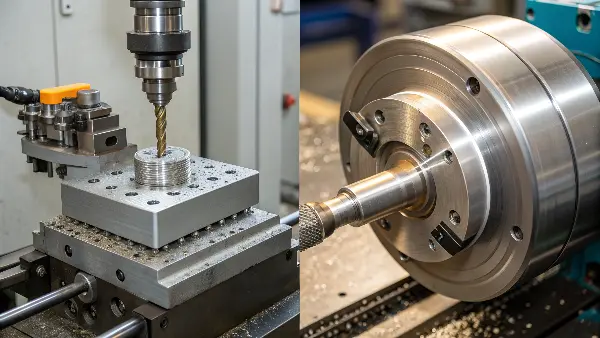 diagram showing the difference between CNC turning and milling operations