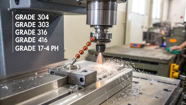 A display of various stainless steel grades in raw bar stock form.