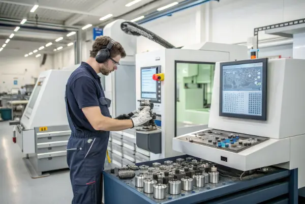 CNC Machinist Salary Potential A skilled CNC machinist programming a complex part on a control panel