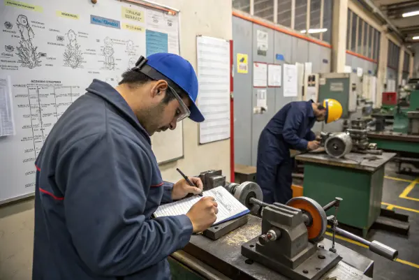 Calculating Surface Grinding Cost A close-up of a grinding wheel finishing a metal part.