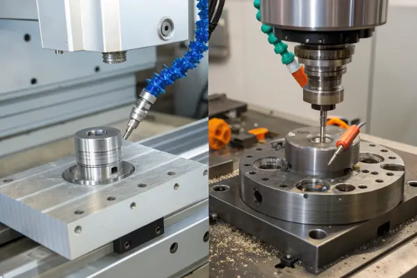 A quality engineer using a CMM to inspect a complex metal part