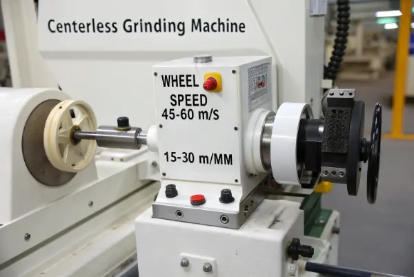 Centerless Grinding Machine Parameters A control panel of a CNC grinding machine showing various parameters and settings.