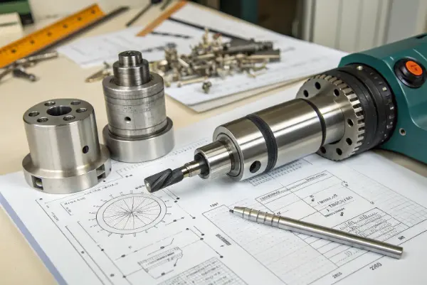 A digital caliper measuring a finished CNC-machined part showing a precise dimension