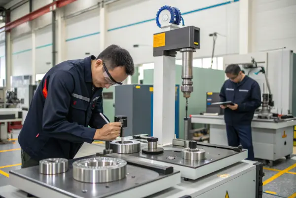 Quality control engineer inspecting cnc parts